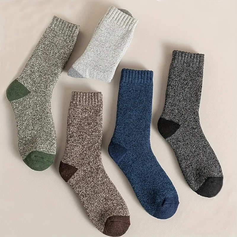 20-pair Assorted Color Thickened Men's Mid-calf Thermal Socks, Fluffy Knit for Warmth Retention, Lace-trimmed Loose Cuffs