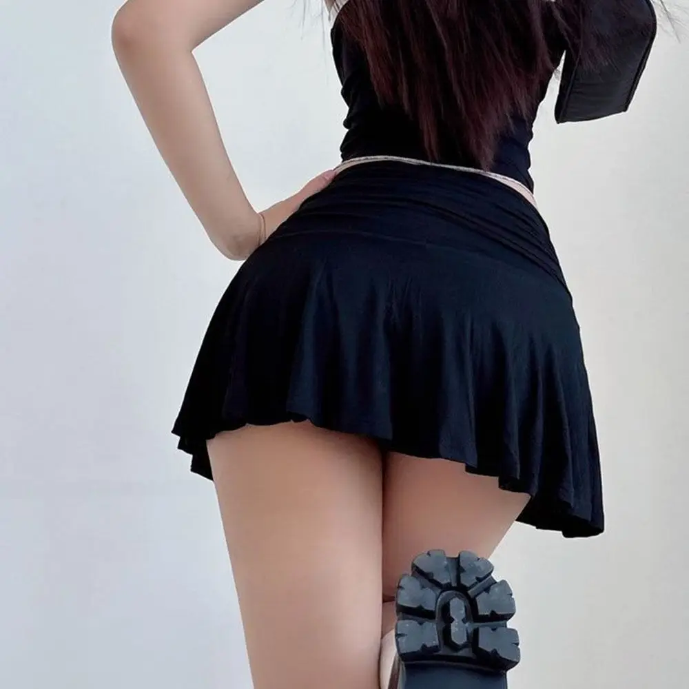 

Built in Shorts Women Low Rise Skirt Flared Hem Solid Color Safety Shorts Skirt Soft Touch Lightweight Spring Summer Streetwear