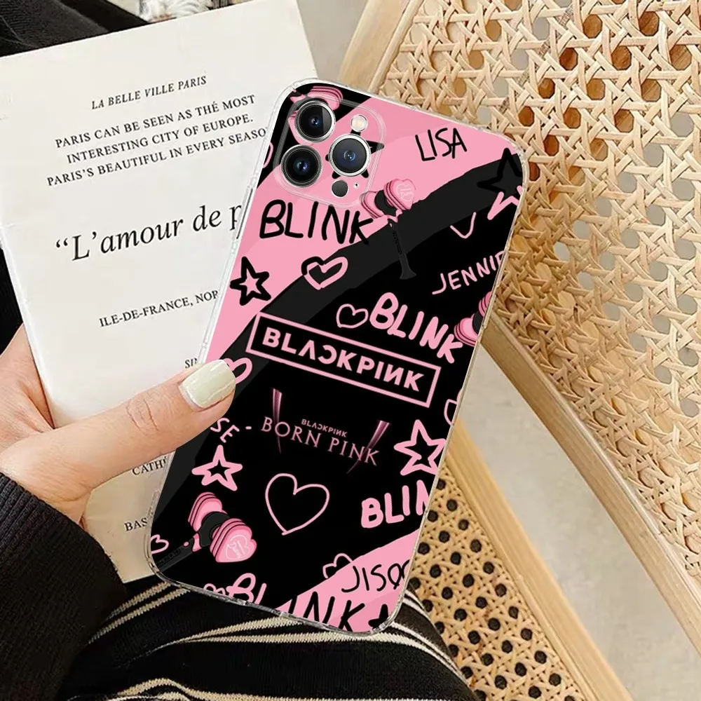 Kpop-B-Black Fashion P-Pinks Phone Case Silicone Soft For Iphone 15 14 13 12 11 Pro Mini XS MAX 8 7 6 Plus X XS XR Cover