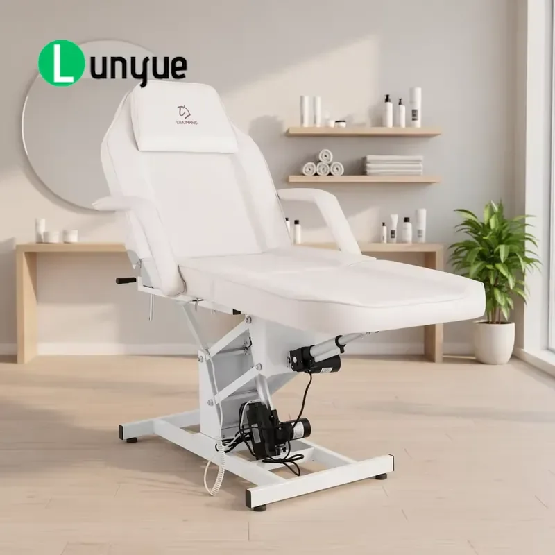 White Electric Beauty Bed 3 Motor Adjustable Massage Chair with Remote Control for Spa Tattoo Parlor Professional