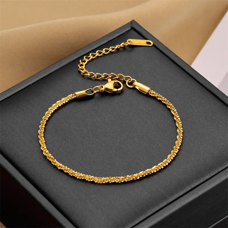 316l Stainless Steel Gold Color Rotary Thread Fried Dough Twists Chain Necklace Bracelet Women Waterproof Jewelry Set Gift