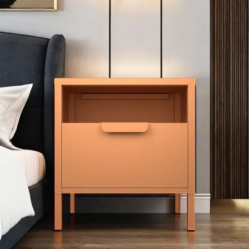 Modern Metal Bedside Table with 1 Drawer Steel Open Storage Rack for Bedroom Living Room
