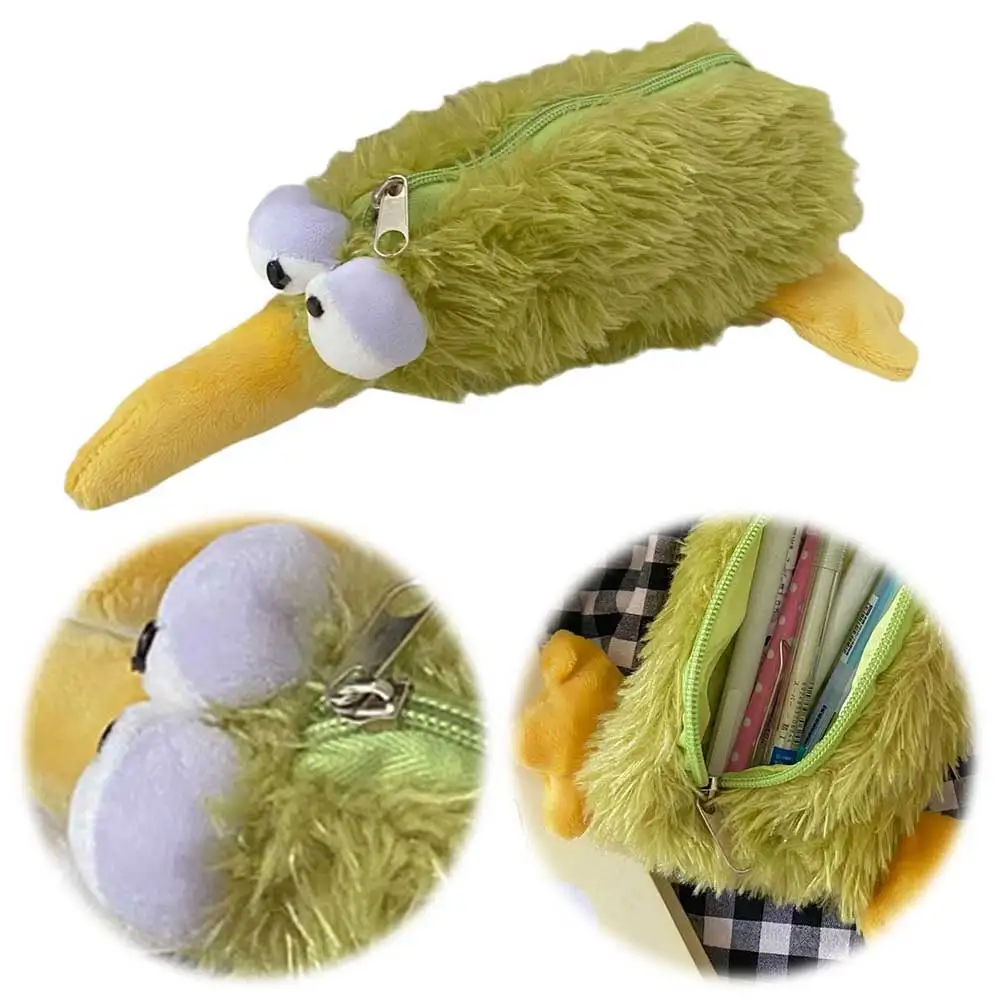 Kiwi Bird Pencil Case Bird Shaped Pencil Case Holds 20 Pens Cute Plush Pen Pouch Stationery Storage Box for Boys Girls Gift