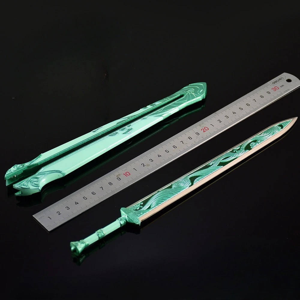 30CM Periferiche di gioco Cielo blu Spada Armi artigianali in metallo Modello da collezione Ornamenti da scrivania Regali di compleanno creativi Giocattolo sicuro per ragazzo