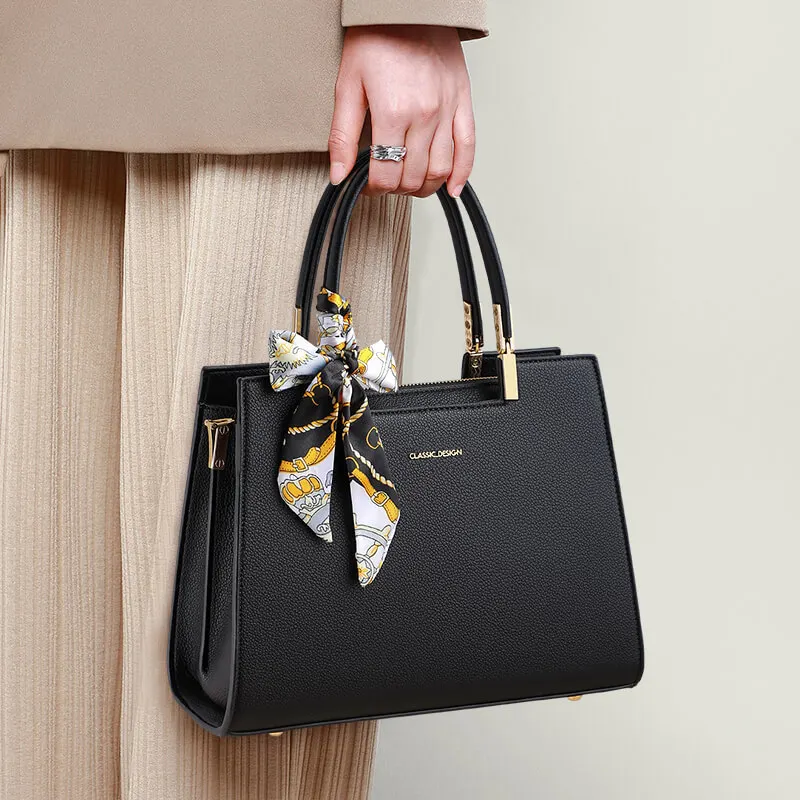 

Temperament Women Bag New Middle-aged Ladies Handbag Mother Bag Simple Large Capacity Leather+PU Leather Composite Shoulder Bag