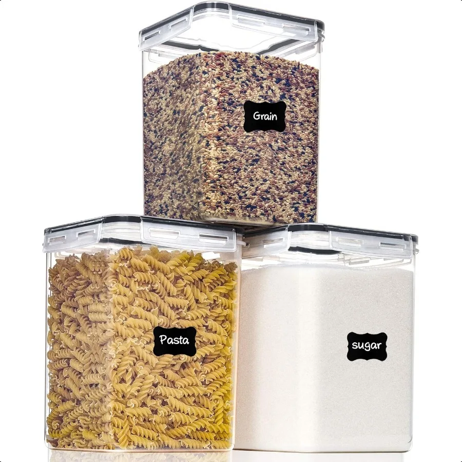 

Large Food Storage Containers with Lids Airtight 5.2L 176Oz for Flour Sugar Baking ply 3PCS BPA Free Plastic Canisters for Kitc