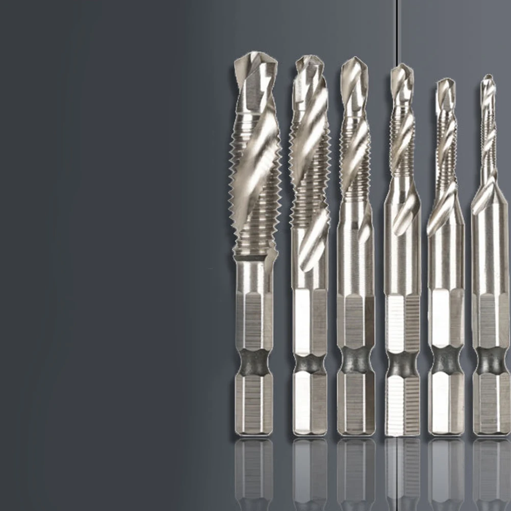 

6pcs Composite Tap Set Coated Twist Spiral Machine Short Metric Drill Bit Tap Durable Rapid Drilling Tapping Tool