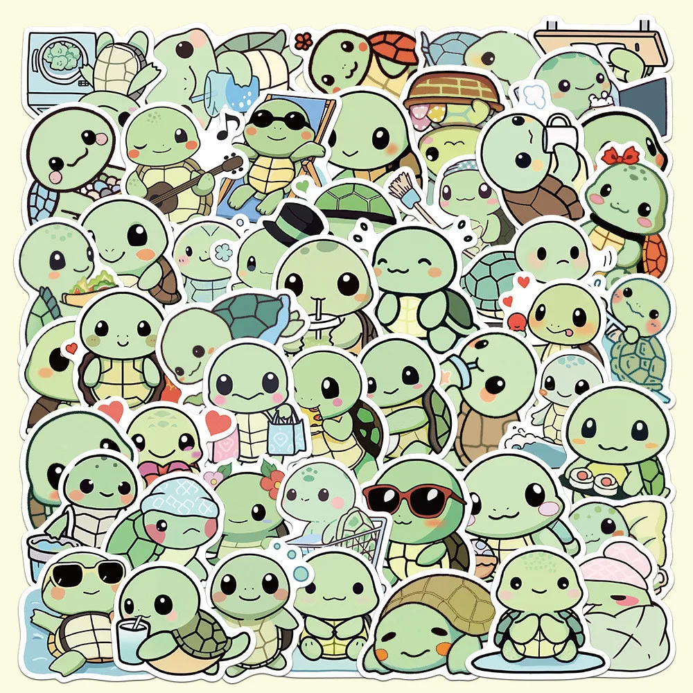 50PCS Simple Turtle Waterproof Graffiti Stickers for Helmet Bicycle Hand Account Pencil Case Decals Golden Memory Stickers Store