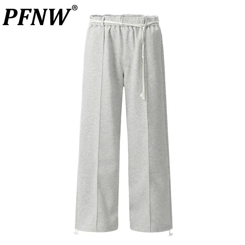 PFNW Menswear Drawstring Elastic Wais Grey Sweatpants Men's 2024 New American High Street Simple Wide Leg Casual Pants 12C1869