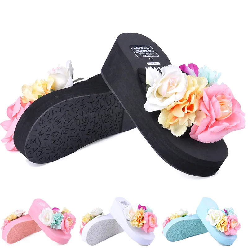 Shoes Woman 2024 Flower Rubber Flip Flops Female Slippers Platform Med Hawaiian New Summer Beach Flat Floral Fabric PU TPR