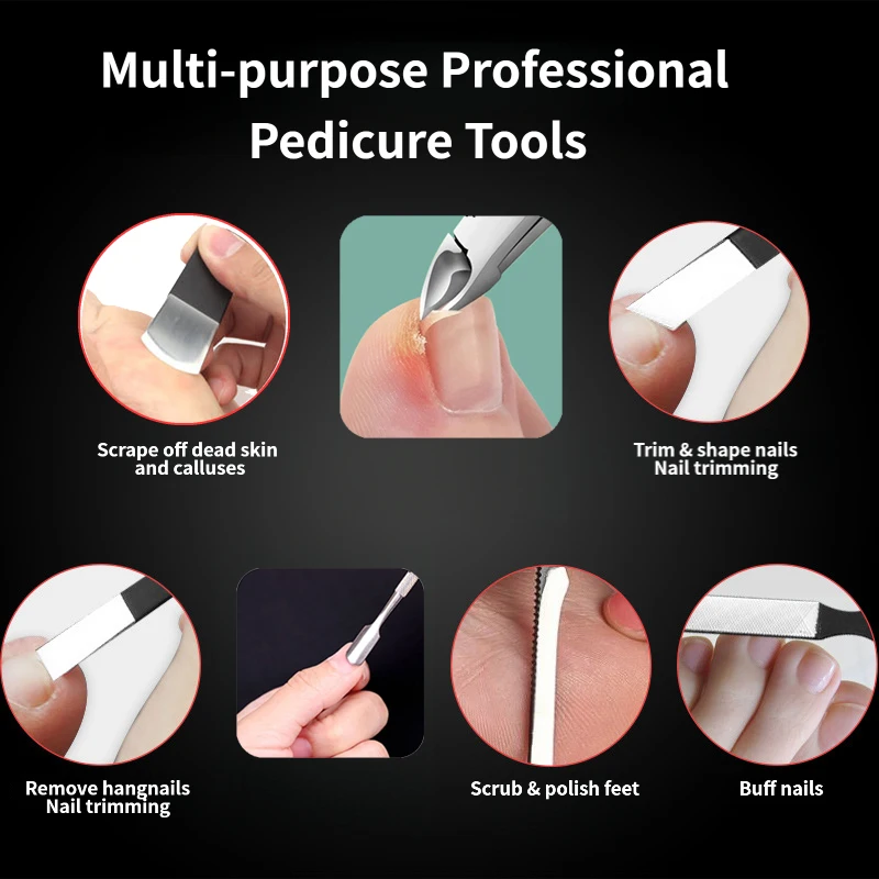 

Professional 7Pcs Pedicure Tool Set Stainless Steel Manicure Pedicure Kit Foot Care Tools