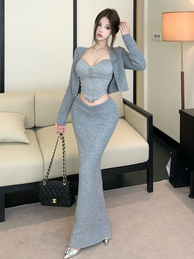 

Сексуальный, острый, соблазнительный трикотажный жилет-топ, облегающий, для ношения под юбкой, с одним открытым плечом, облегающий трикотажный кардиган