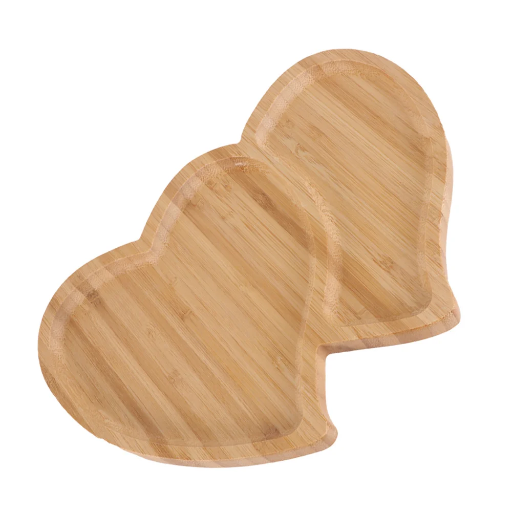 

Double Heart Plate 28x19x1.7cm Bamboo Tray Food Snack Storage Serving Fruit Dish Household Bread Dessert Creative Functional