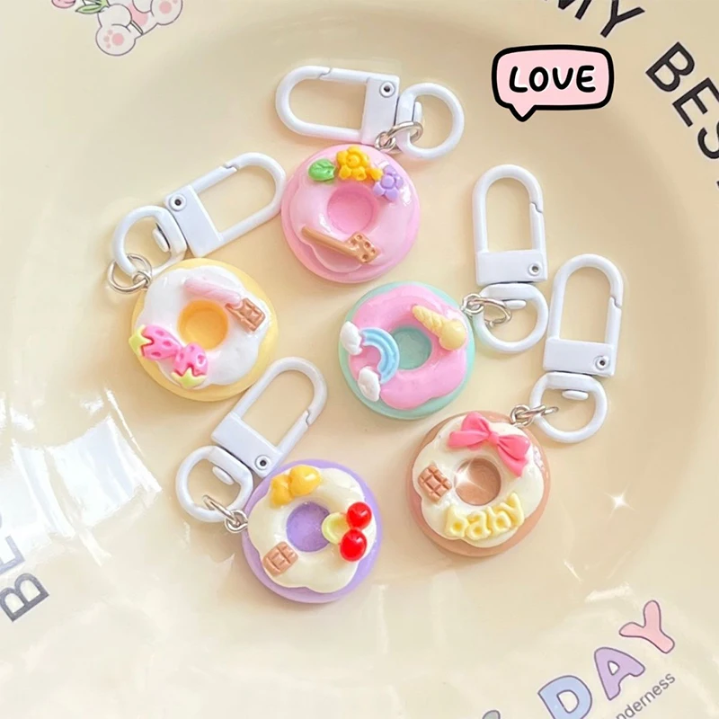 Cute Doughnut Pendant Keychain Backpack Earphone Case Decoration Ornament Car Charm Pendant Couple Jewelry Gifts