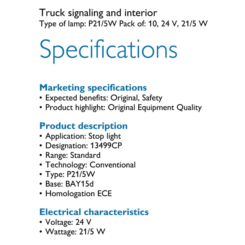 Philips Truck 24V P21/5W S25 21/5W BAY15d 1157 Standaard Richtingaanwijzer Lampen Originele achter Lampen Stop Mistlamp Groothandel 10Pcs