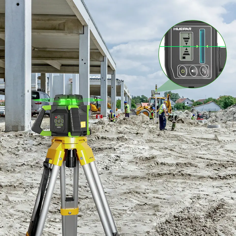 Huepar RL300HVG Rotary Laser Level 360 Degree Machine Line Tool Large battery power For Outdoor Construction