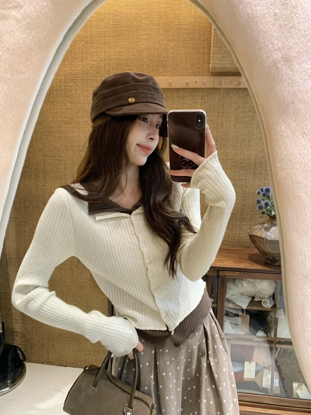 

Hellokay Korean Sle Slim Fit Knitted Cardigan Women's Autumn Winter Top Color Blo Collarl Fake Two-Piece Breathable
