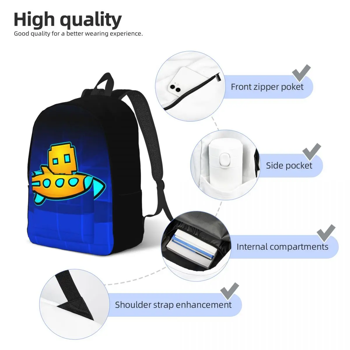 Geometry Dash Video Game Mochila, Pré-escolar Jardim de Infância Escola Estudante Cartoon Book Bags, Boy Girl Kids Daypack Gift