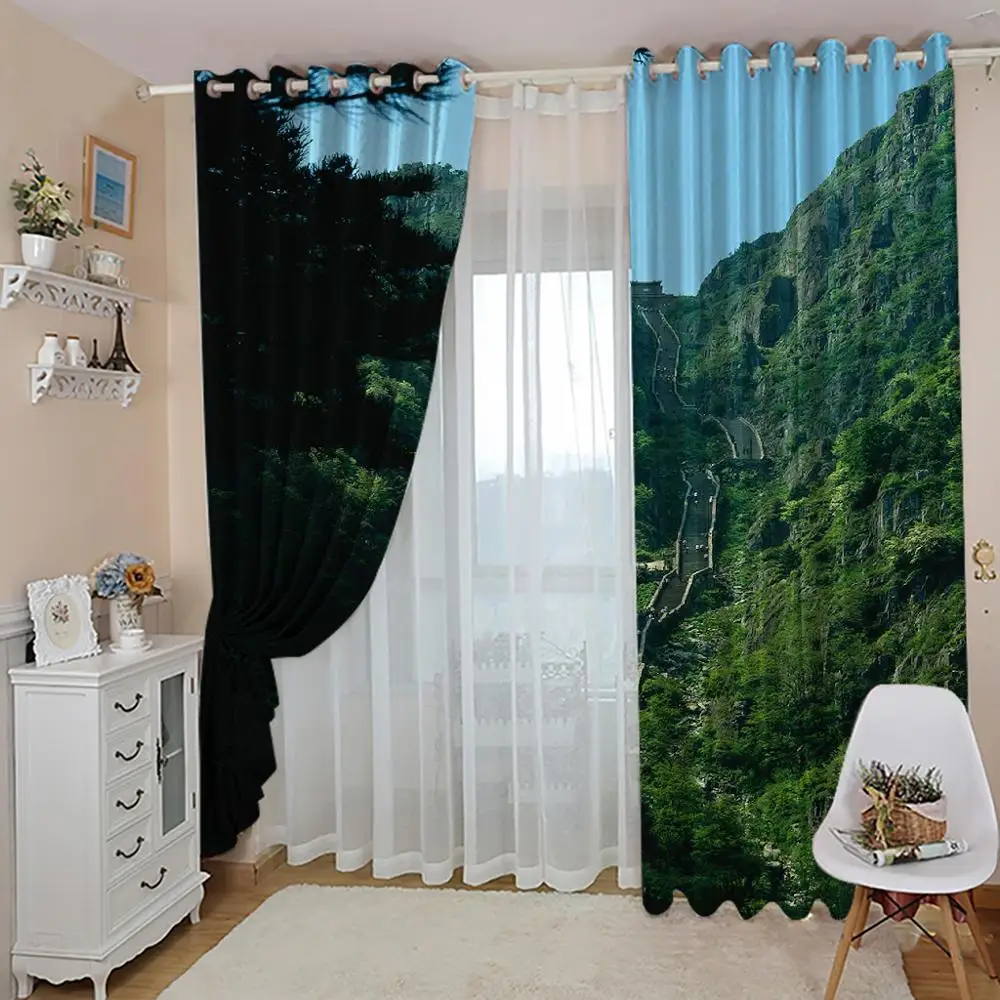 Custom green scenery curtains Bedroom living room windproof thickening blackout 3d curtain