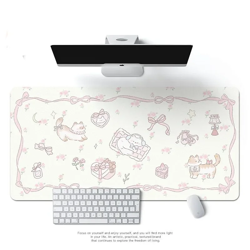 Cute Kitten Puppy PU Leather Mousepad Office Desk Mat Computer Speed Type Carpet Mat Player Laptop Keyboard Cartoon Mouse Pad