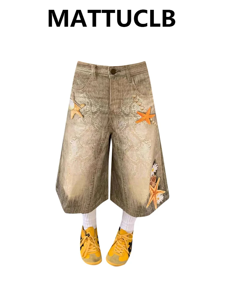 

Летние женские американские винтажные японские брюки Abi Jorts Jean Y2K 2000-х годов Эстетические капри Японские джинсовые капри в стиле Харадзюку Tide