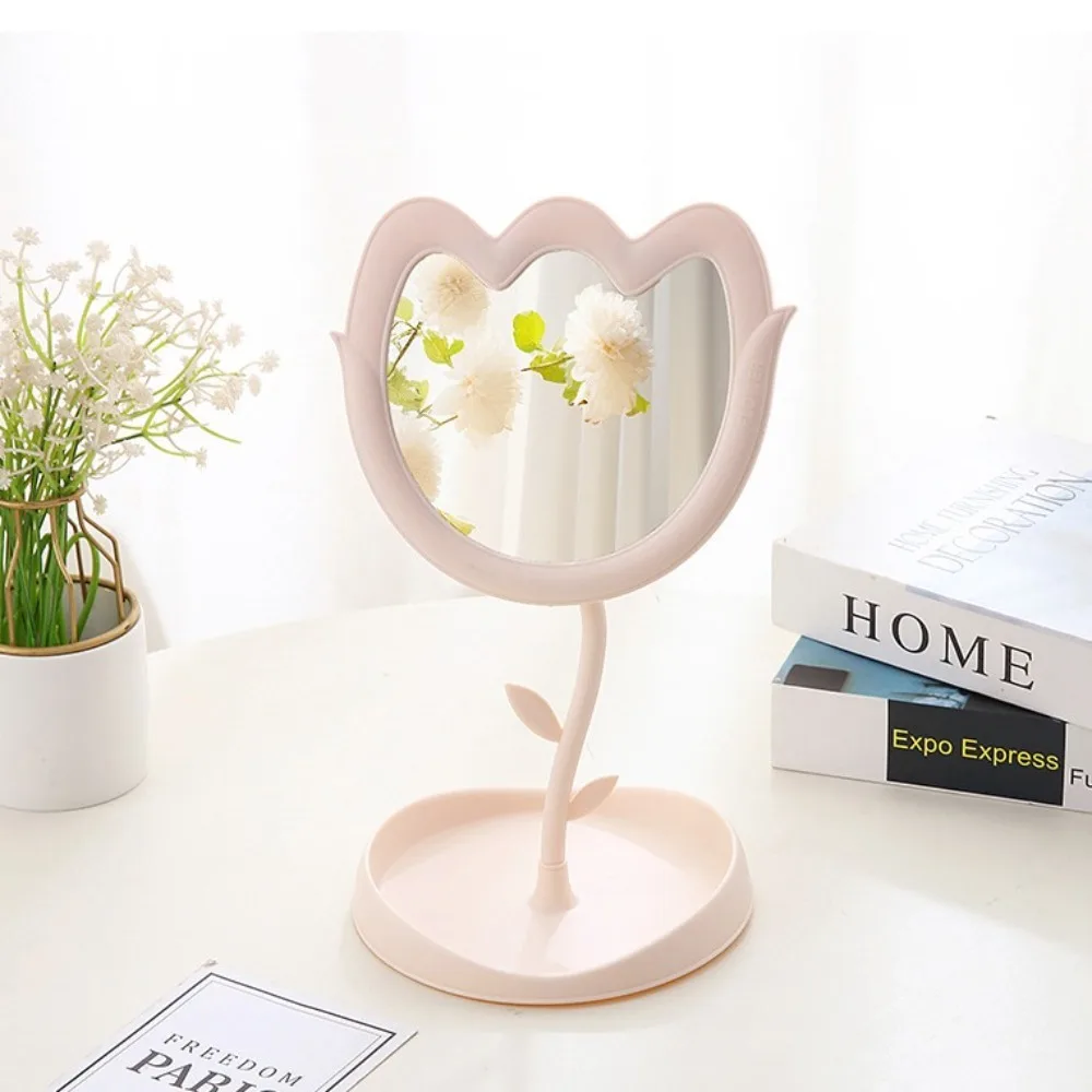 Cute Tulip Shaped Dressing Mirror Detachable Classic Desktop Makeup Mirror 360 Degree Rotation High-definition Table Mirror