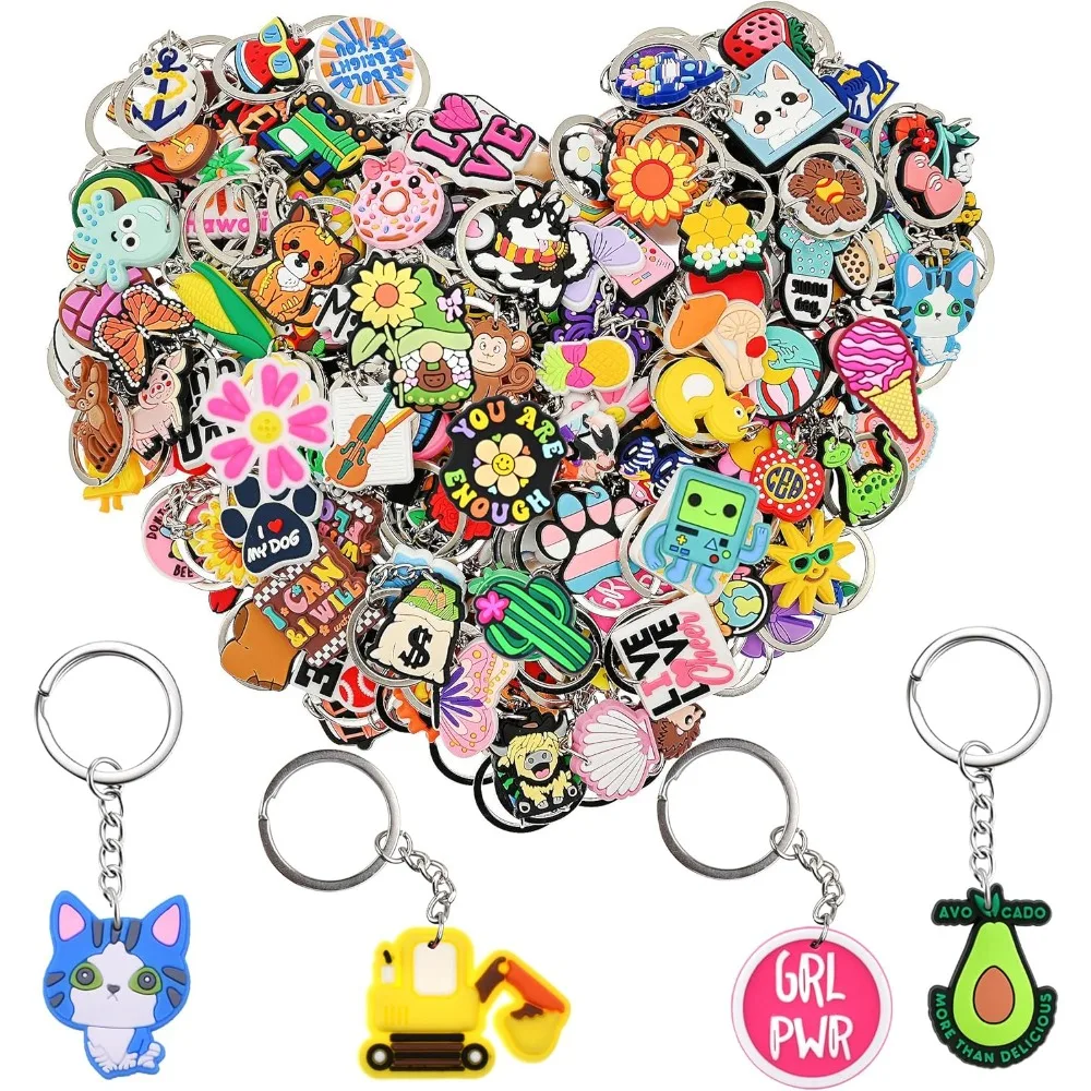 

Bulk Keychains 100/200pcs Random Different Keychain Lot Lovely Cool Key Chains for Student Prize Birthday Gift Party Favor