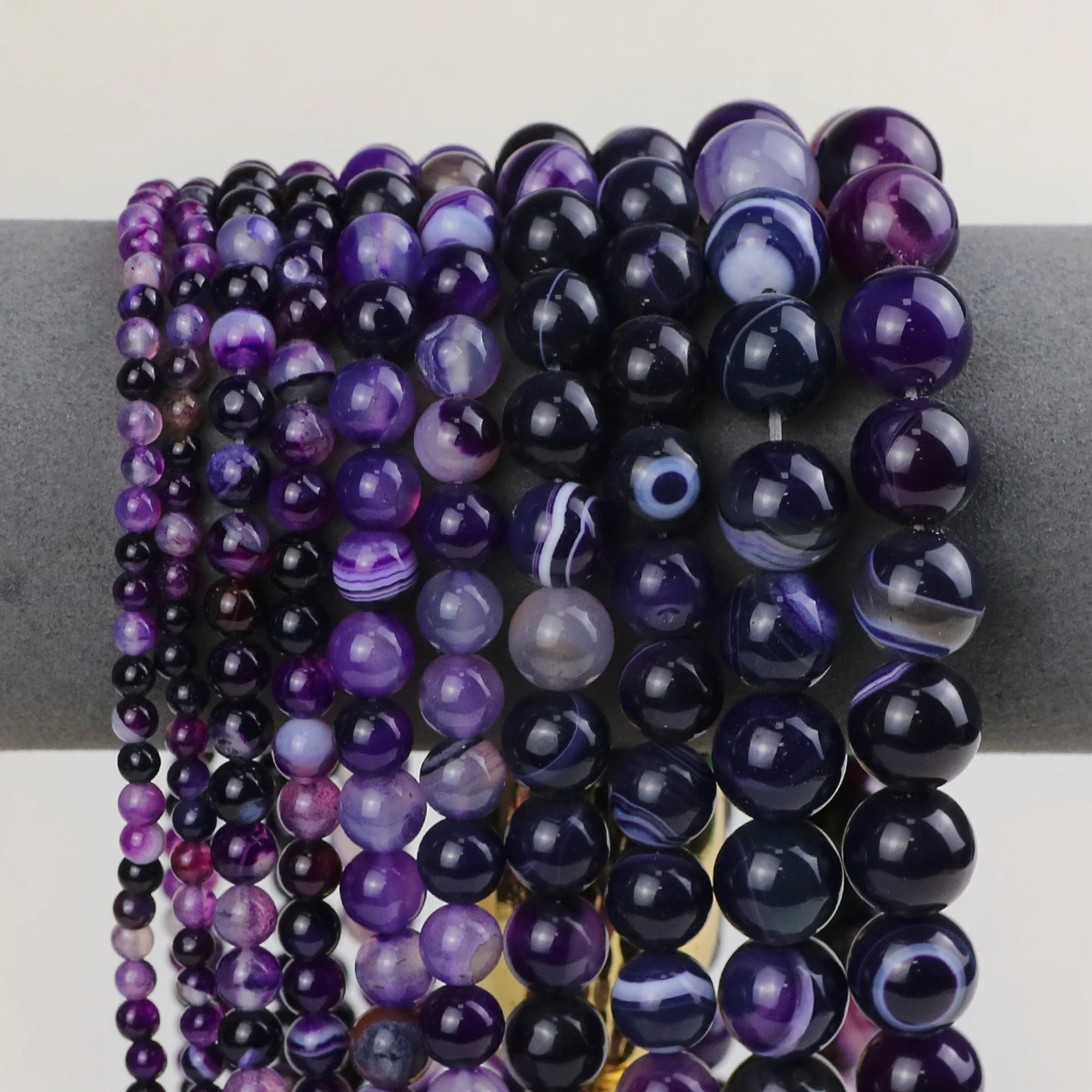 Natural Violet Striped Agate Beads Bracelet 4-12mm Round Loose Spacer Beads For Jewelry Making DIY Bracelet Necklace Accessories