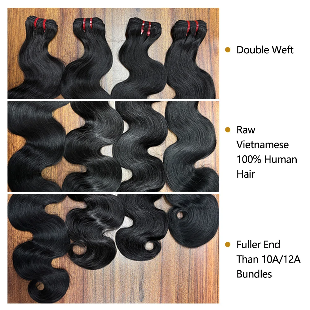 15A الجسم موجة حزم حزم الشعر الخام 100% الشعر البشري مزدوجة تعادل الفيتنامية الشعر الخام التمديد غير المجهزة مجعد حزم الشعر