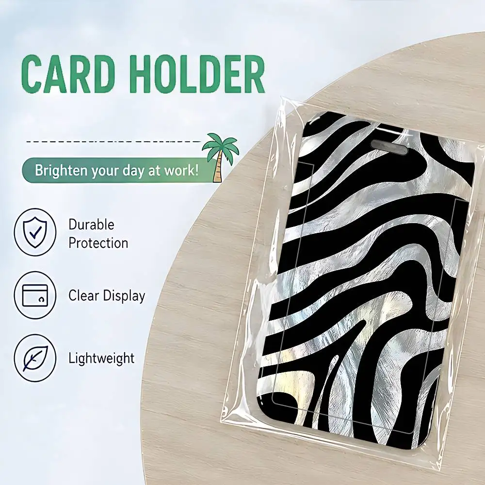 Black Stripes Pattern ID Card Holder Cute PVC Badge Holder Cartoon Card Cover Student ID Bus Card Case With Clear Window