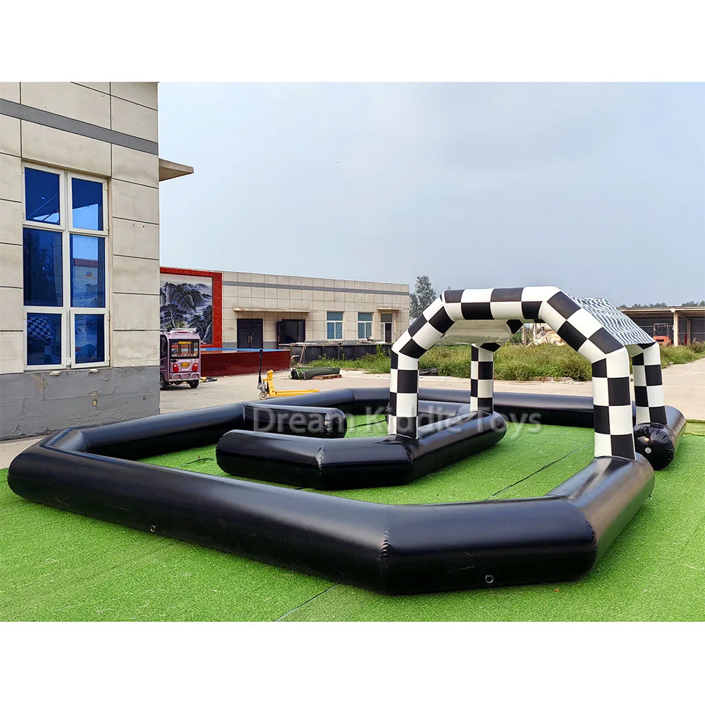 Dream Kiddie Toys White Black PVC Inflatable Air Track Games Pedal Go Kart Zorb Balls Arena Inflatable Speedway Race Bumper Car