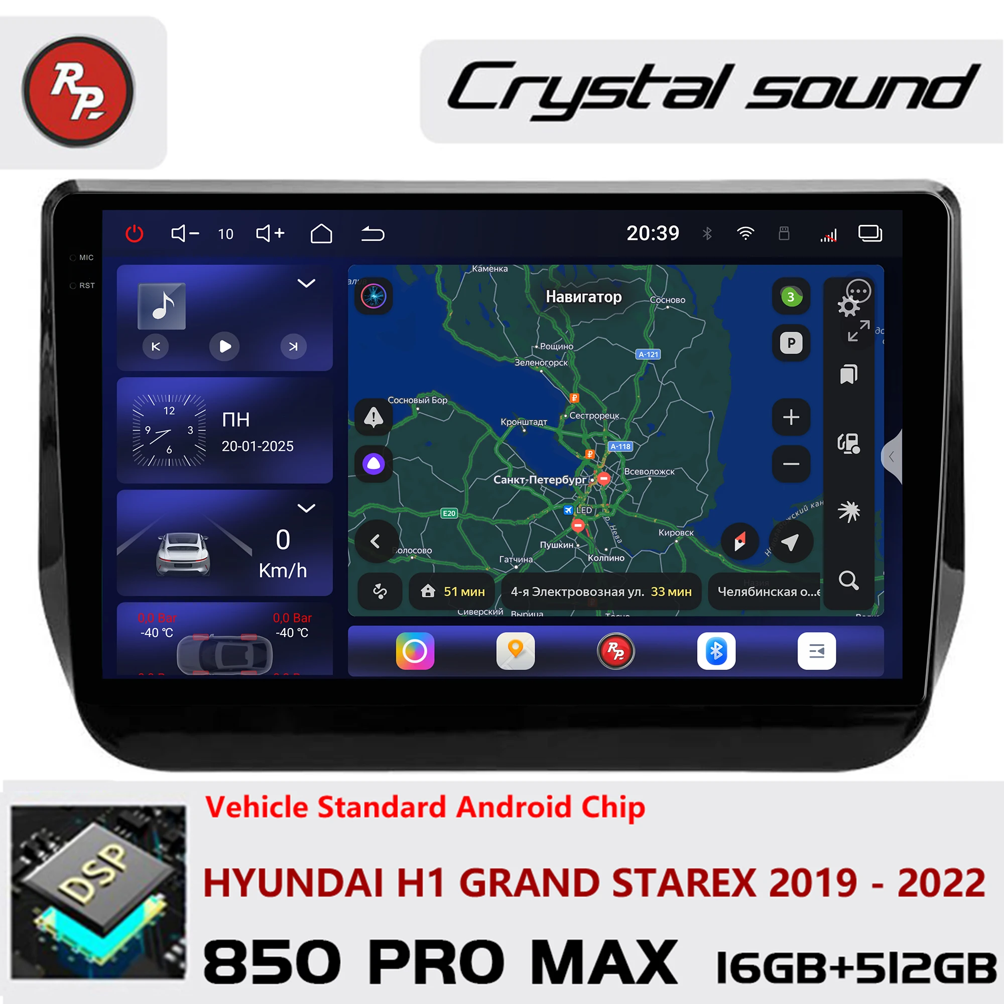 Redpower Crystal Sound 850 Pro Max  Android Car Radio Player Screen for Hyundai H1 Grand Starex 2019 - 2022 CarPlay Bluetooth