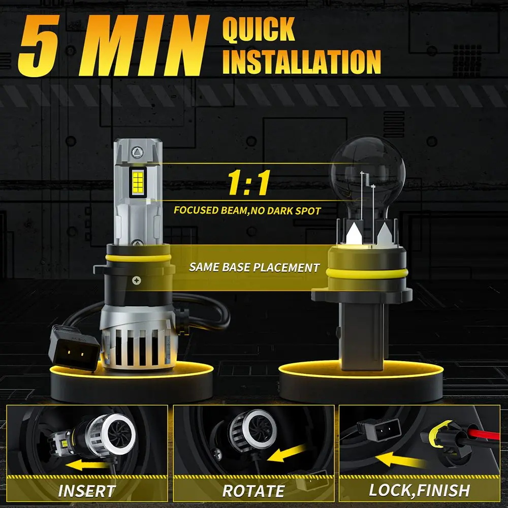 AILEO P13W LED Fog Light Bulbs Super Bright 20000LM 80W 6000K White 16 CSP Chips Fan Cooling 12V 2PCS