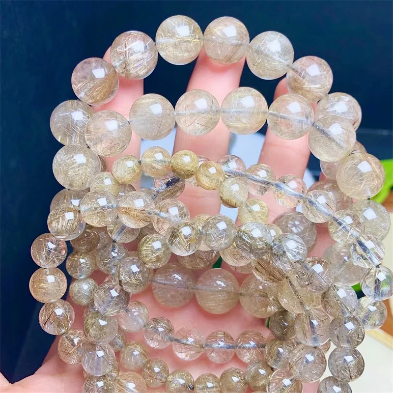 Natural Silver Rutilated Quartz Bracelet Beads Crystal Adornment Women Jewelry Bangles Gift 7/8/12MM