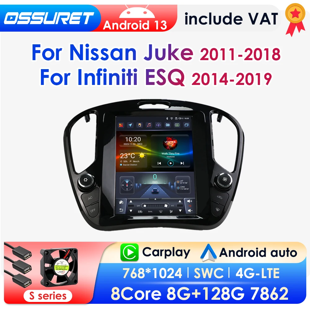 2 DIN Android 13 Autoradio per Nissan Juke 2011-2018 per Infiniti ESQ Auto Multimedia Stereo Schermo Verticale da 9.7 pollici Carplay 7862
