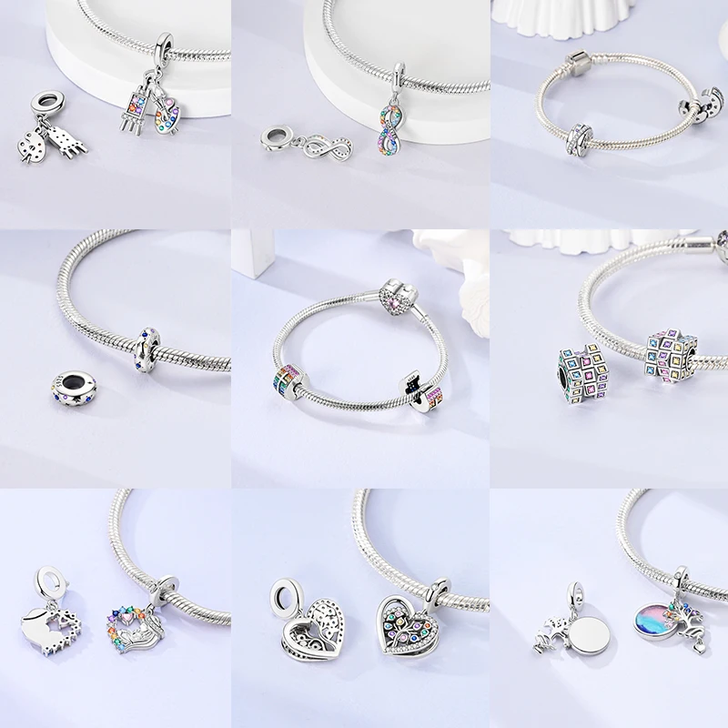 925 Sterling Silber Bunte CZ-Charm-Perlen Herz Baum des Lebens Elefant Hamsa Pfote Sonne Mond für DIY Armband Halskette Geschenk – Detail 4