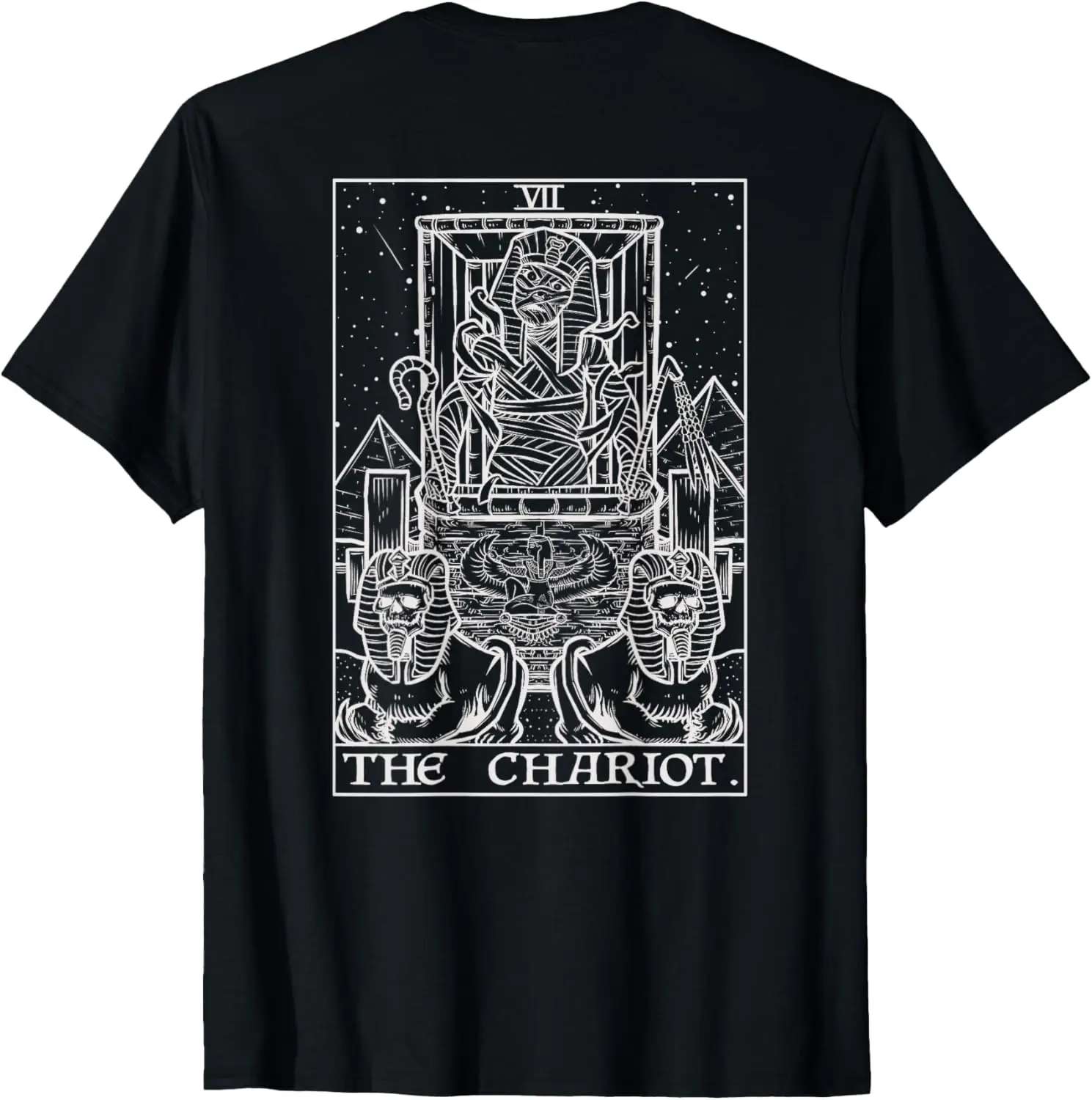 The Chariot Tarot Card Mummy Gothic Halloween Back Print T-Shirt