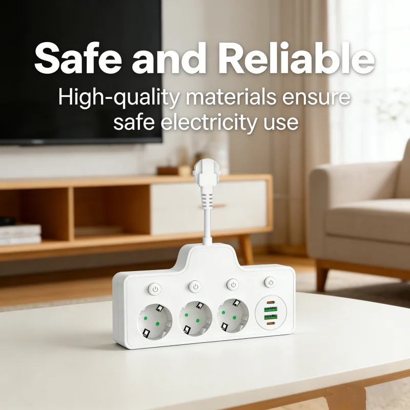 QL-1118U 8cm EU Plug Power Strip 3*AC Outlets 2*USB-C Extension Socket Individual Switches Wall Mounted For Home Office Travel