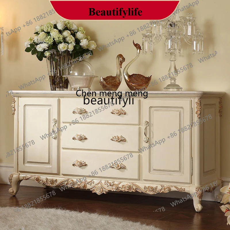 D178 Ivory white old dining side cabinets European-style carved whole storage cabinets Home restaurant cupboards Villa furniture