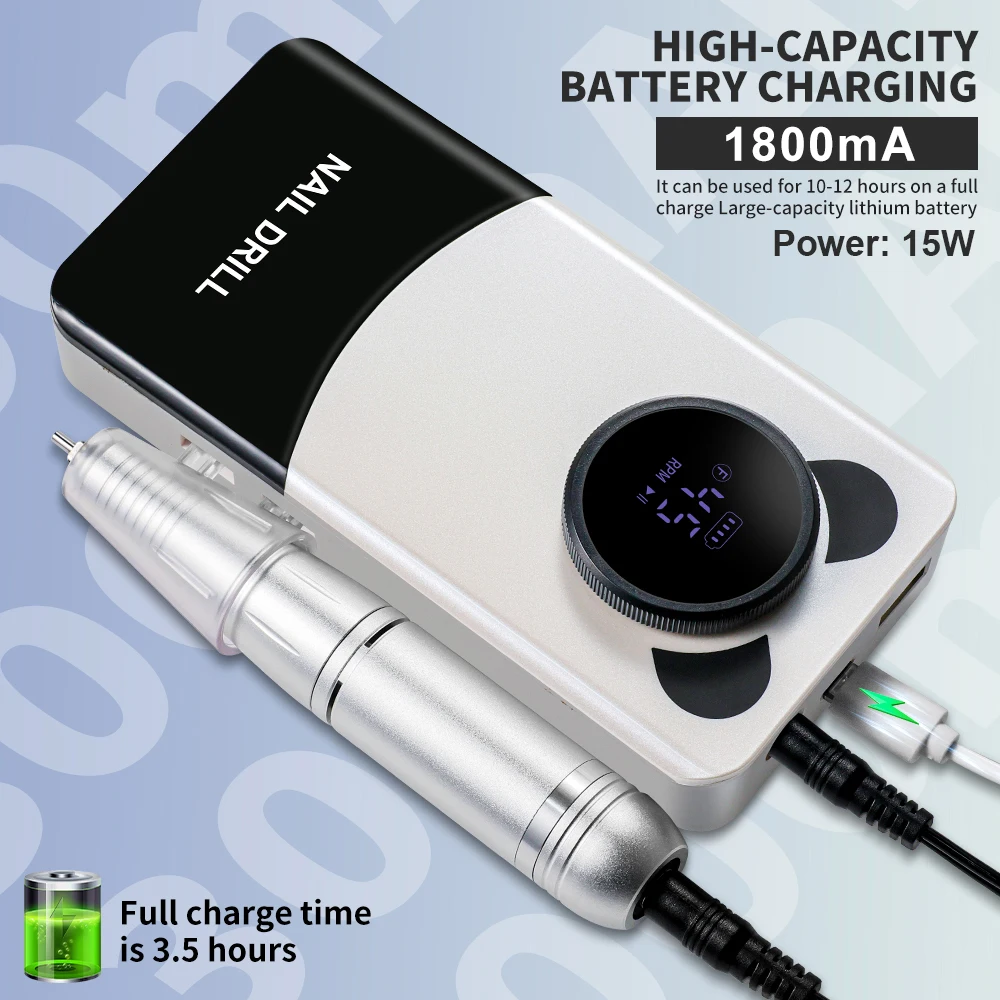 45000RPM Professional Electric Nail Drill Rechargeable Nail File Machine Low Noise Nail Sander File For Manicure Salon Tool