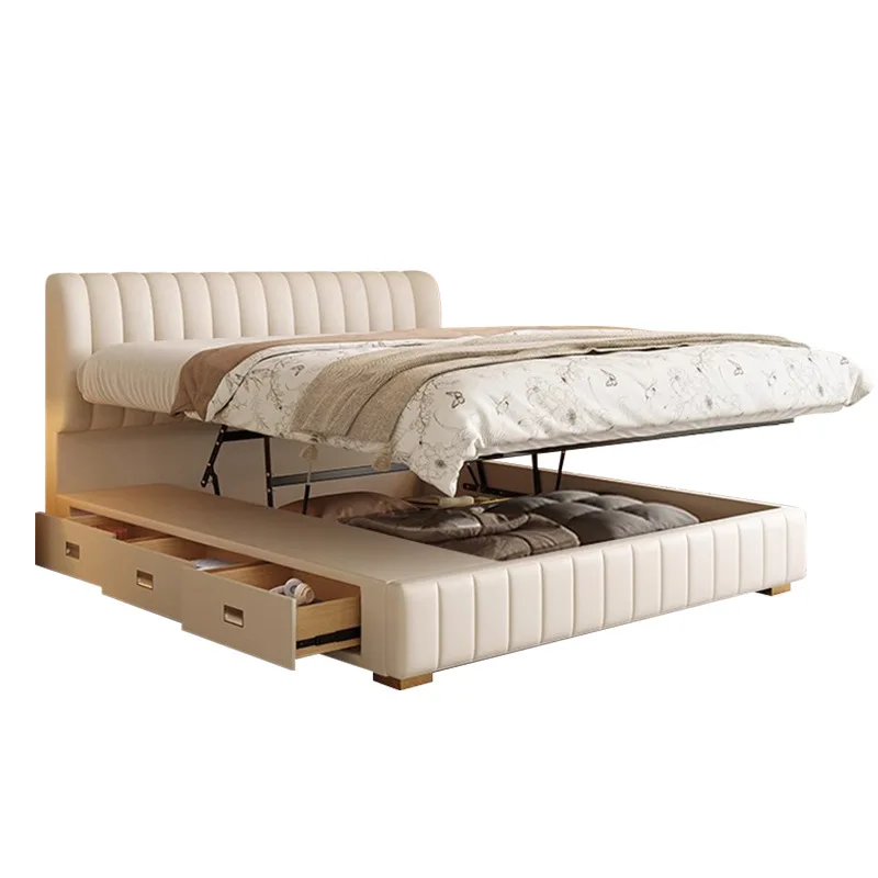 Light luxury simple modern bed Nordic soft bag high box air pressure storage leather bed
