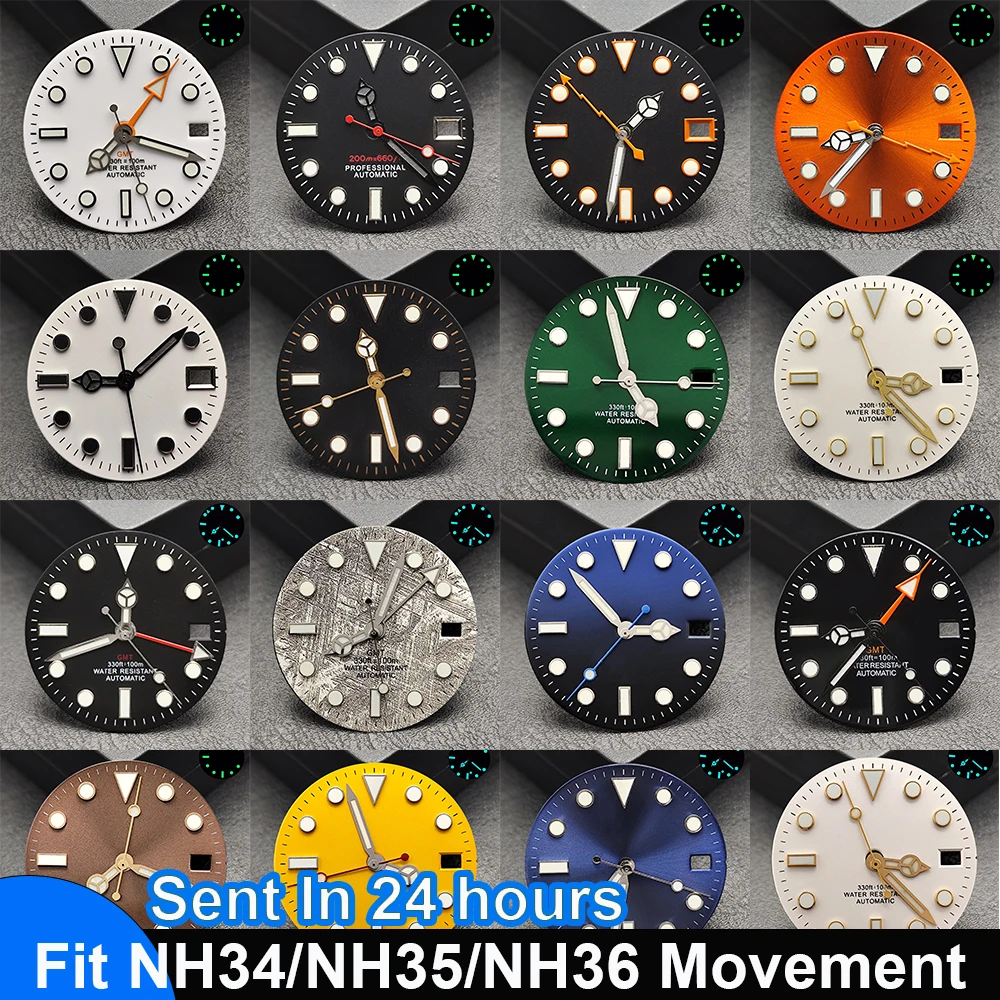 28.5MM Watch Dial Blue Green Luminous Single Date Fit NH34 NH35 NH36 Movement Custom Logo Watch Hands Accessory Watch Parts ﻿