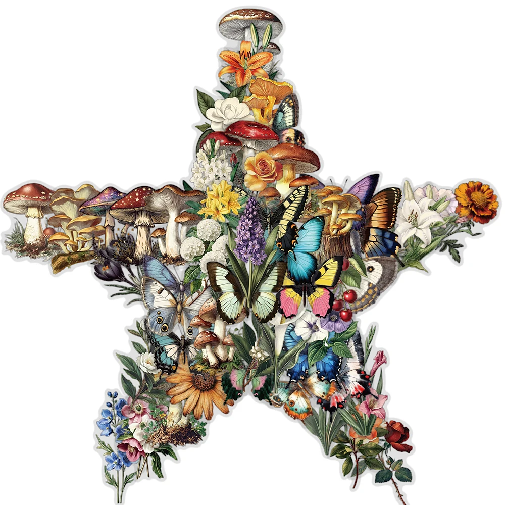 50PCS Retro Mushroom Plant Butterfly Sticker Laptop Luggage Waterproof Motorcycle Coffee Skateboard Wall Graffiti Bar Stickers