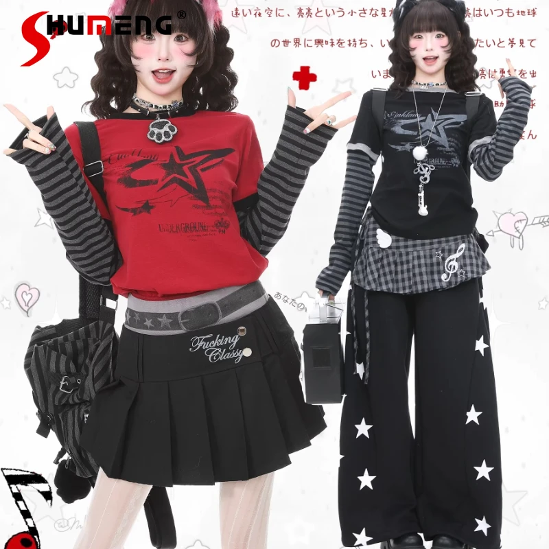 

Футболка с длинным рукавом в полоску и пэчворке, оригинальный дизайн, весна-осень 2026, студенческий стиль Y2K, свободный пуловер с принтом для женщин