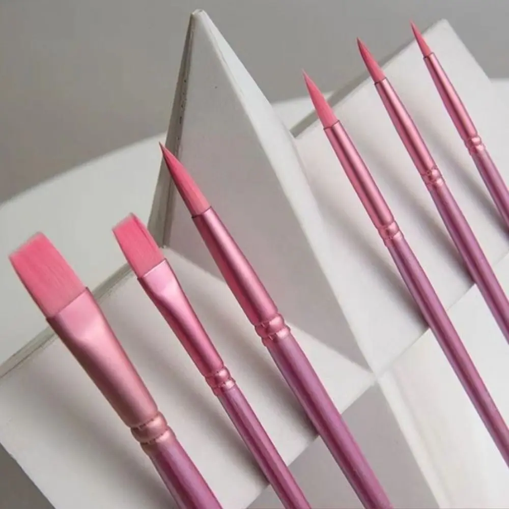 Set di pennelli per pittura con capelli morbidi da 4/6 pezzi Pennelli professionali per disegno ad acquerello in nylon Manico in legno Forma diversa