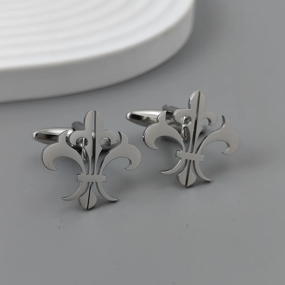 Retro Baroque men\'s cufflink shirt with fashionable lilies, stainless steel high-quality birthday gift, formal wear