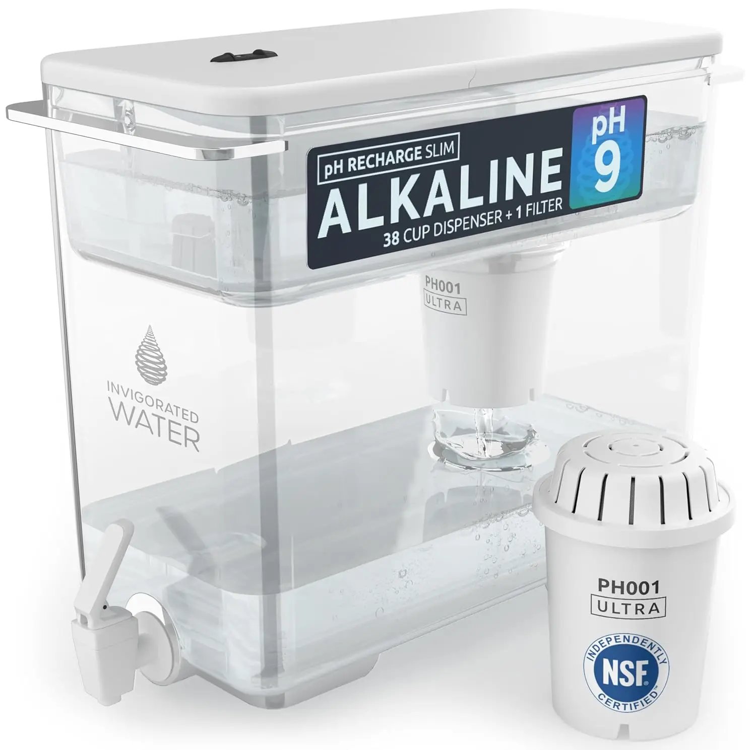 

- Alkaline Countertop Water Filter Dispenser, Large Capacity, Mineralized Alkaline Water, BPA-Free, 96 Gallons/Filter (White