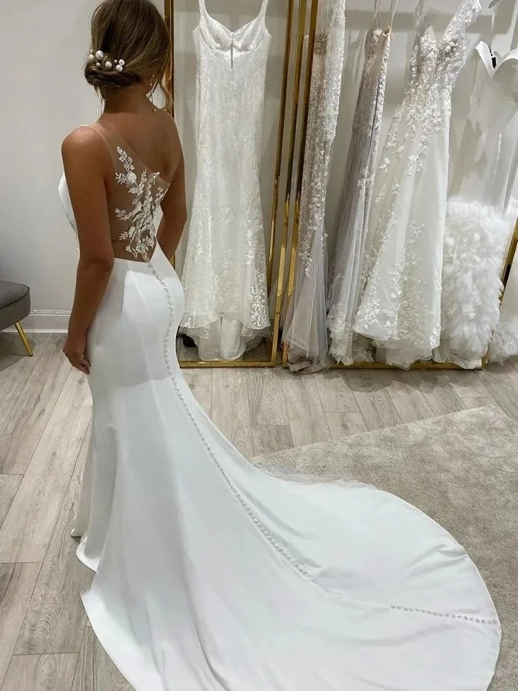 Sexy Backless Mermaid Wedding Dresses Applique One-Shoulder Floor Length Bridal Gown For Women Vestidos De Novia