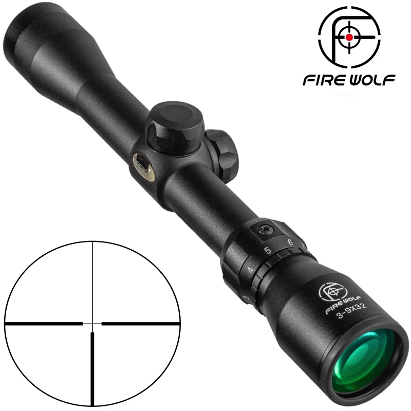 

Fire Wolf 3-9x32 Green Glass Rifle Outdoor Scope Reticle Optical Sniper Deer Sniper Tactical Best Telescope Hunting Riflescope