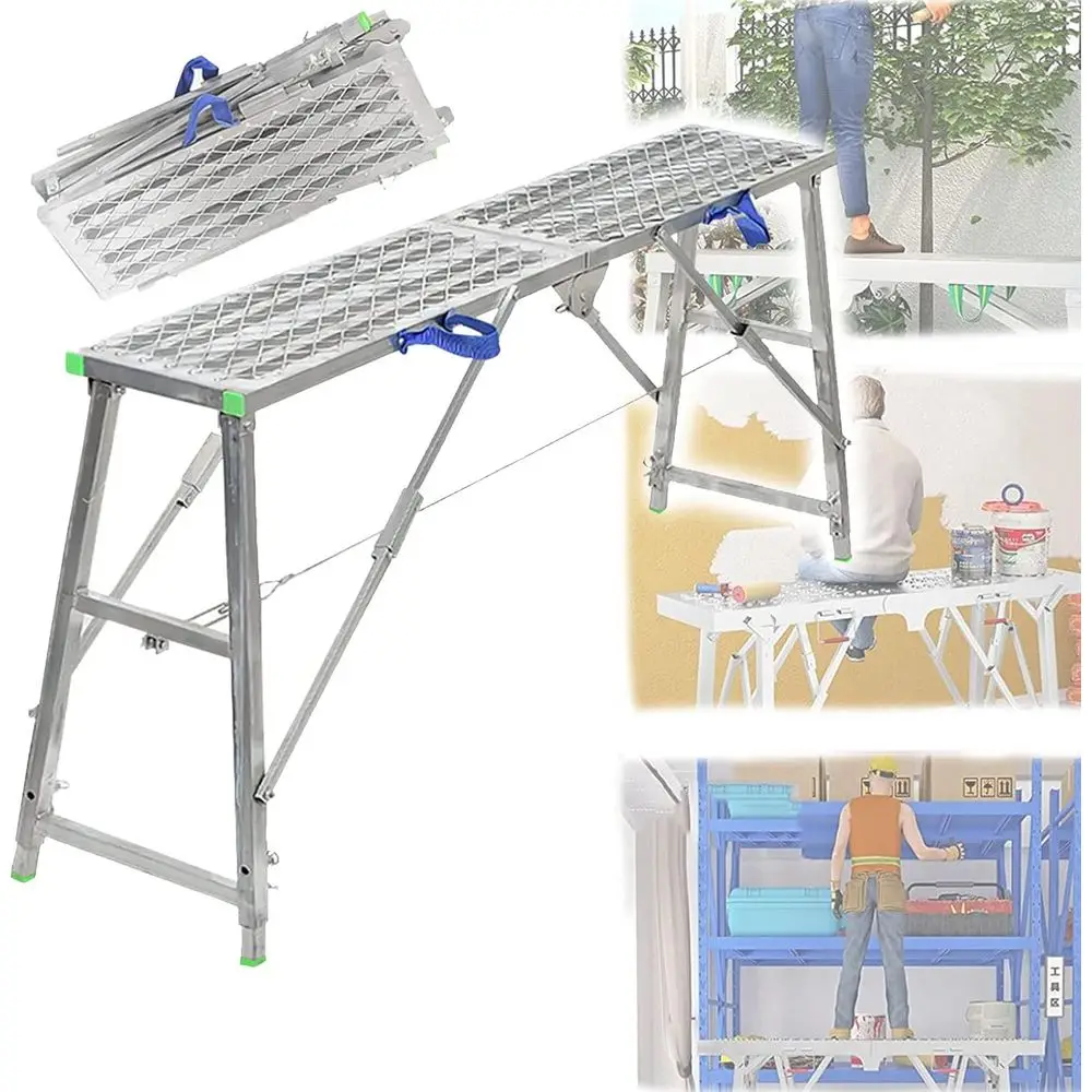 Portable Folding Scaffolding Work Bench Step Ladder Adjustable Height Multipurpose Platform for Washing Vehicles Cleaning Window